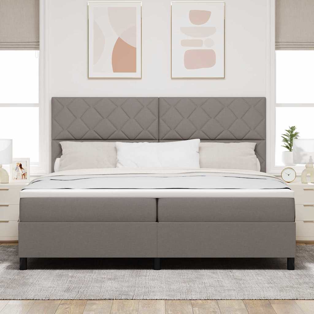 Boxrugós ágy matracmal fejtámlával Tópszínű 200 x 200 cm szövet