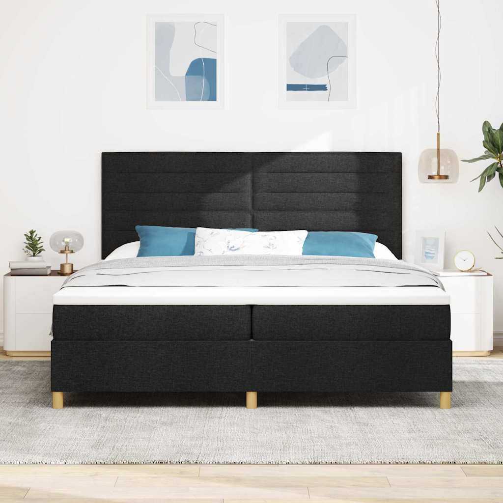 Boxrugós ágy fejtámlával Fekete 200 x 200 cm szövet