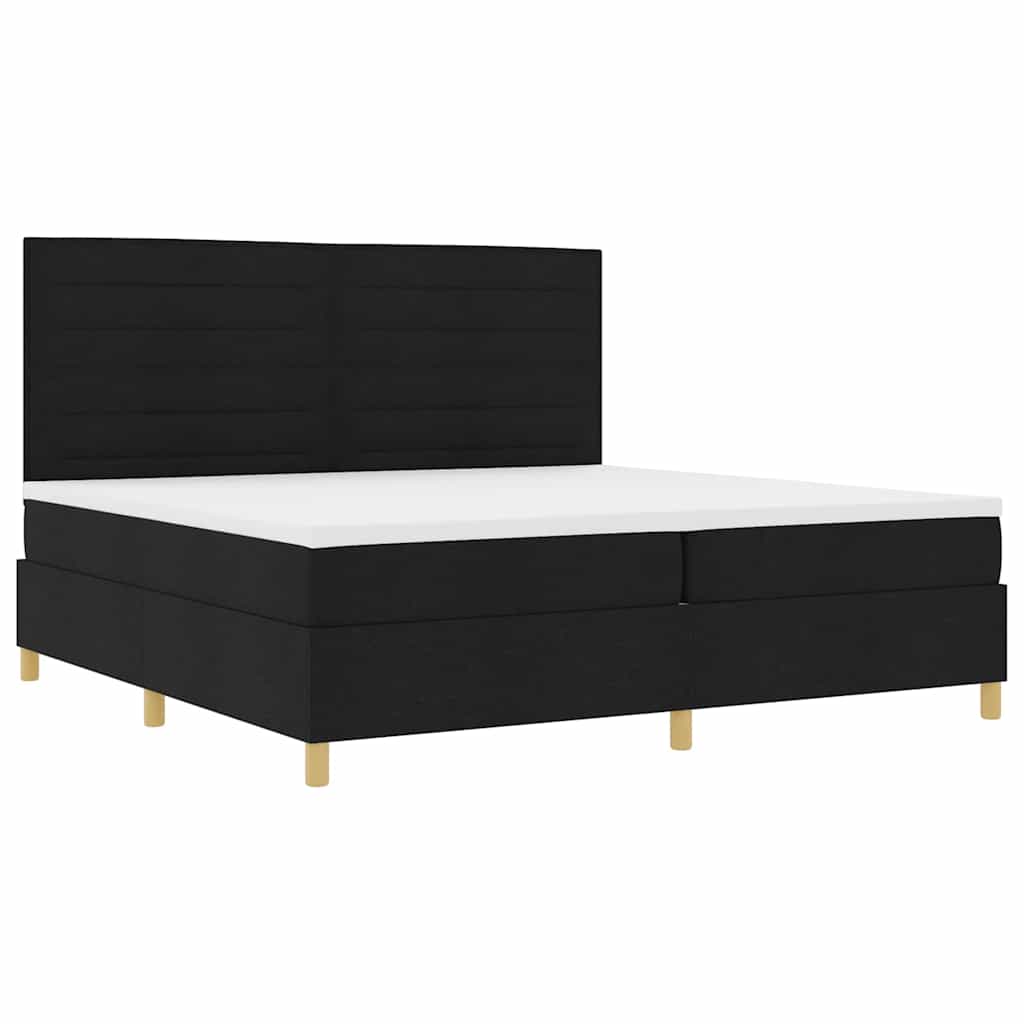 Boxrugós ágy fejtámlával Fekete 200 x 200 cm szövet