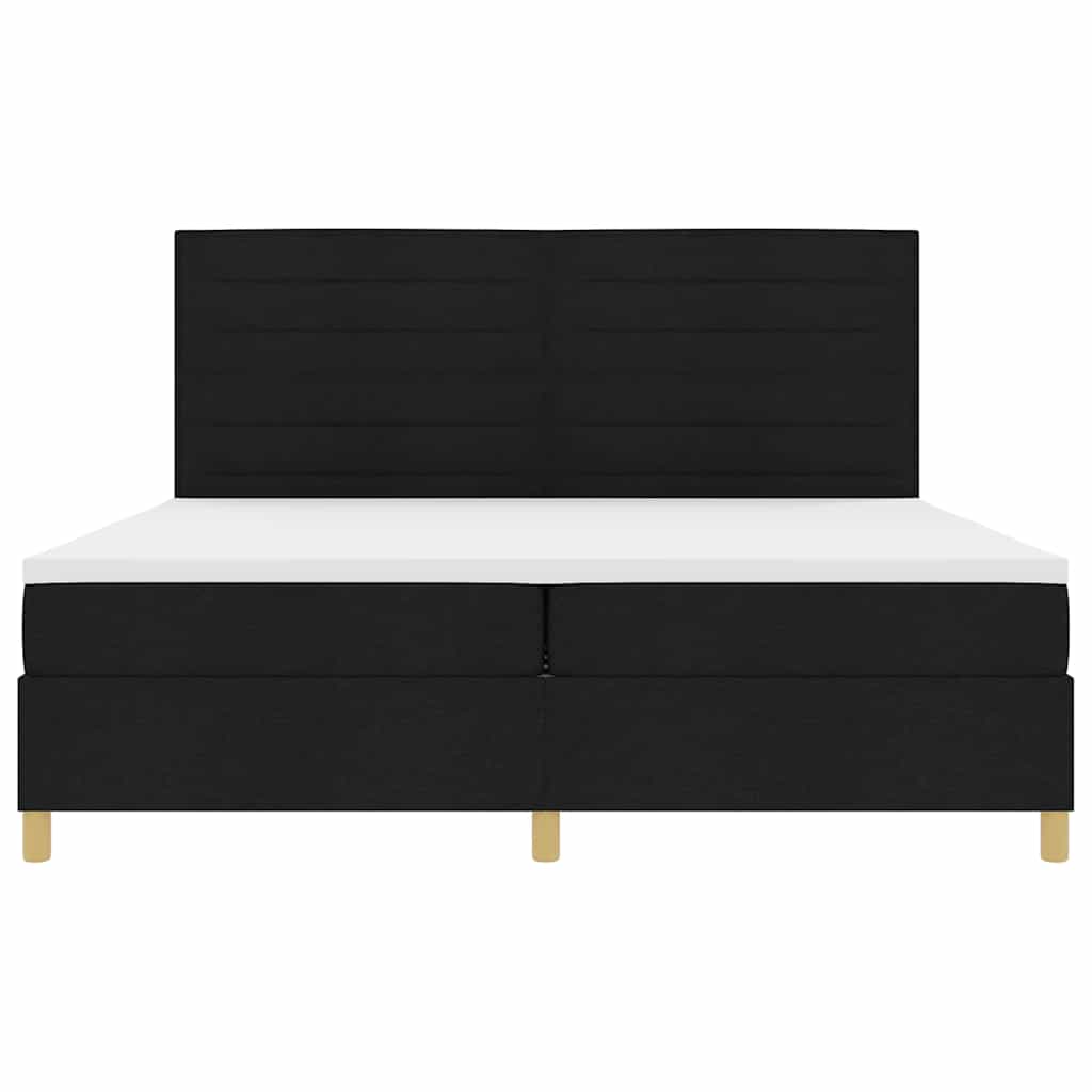 Boxrugós ágy fejtámlával Fekete 200 x 200 cm szövet
