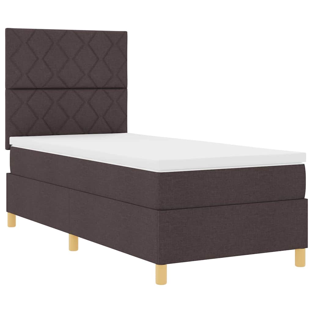 Boxrugós ágy fejtámlával sötétbarna 90 x 190 cm szövet