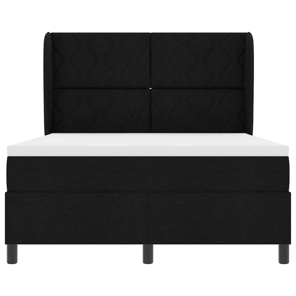 Boxrugós ágy matracmal fejtámlával Fekete 140 x 190 cm szövet