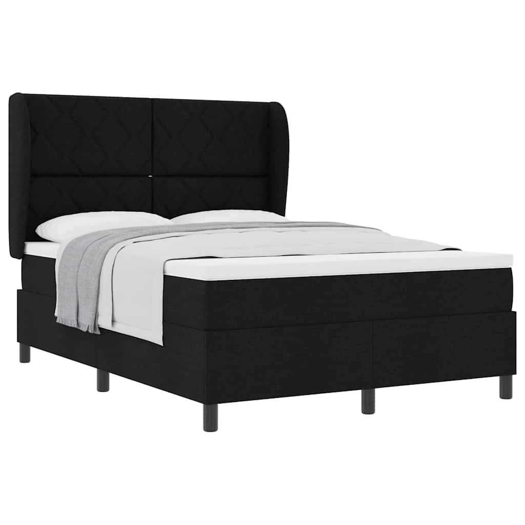 Boxrugós ágy matracmal fejtámlával Fekete 140 x 190 cm szövet