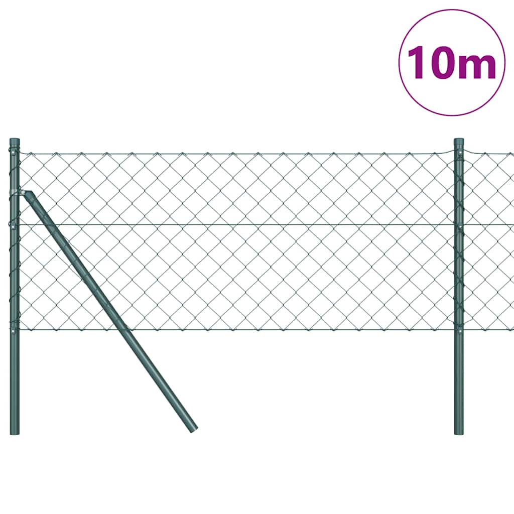 Lánckerítés oszlopokkal Zöld 0,6 x 10 m Acél