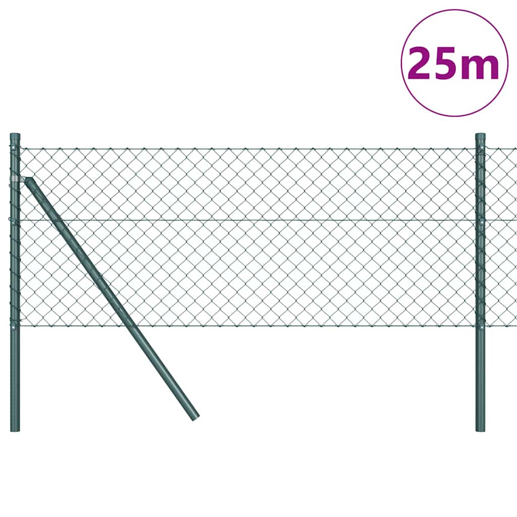 Lánckerítés oszlopokkal Zöld 0,6 x 25 m Acél