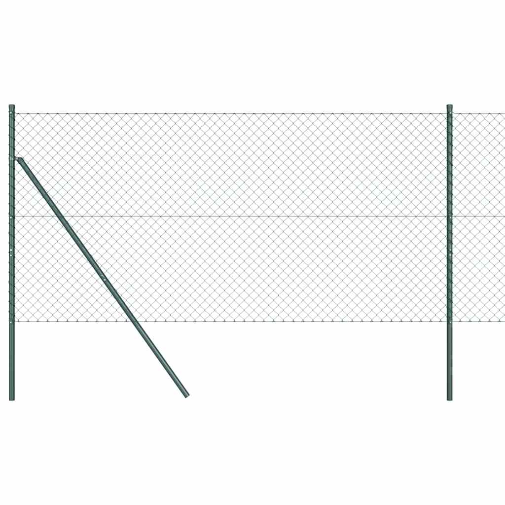 Lánckerítés oszlopokkal Zöld 1 x 25 m Acél