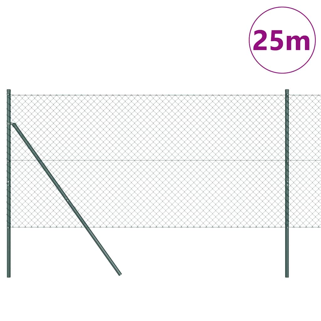 Lánckerítés oszlopokkal Zöld 1 x 25 m Acél