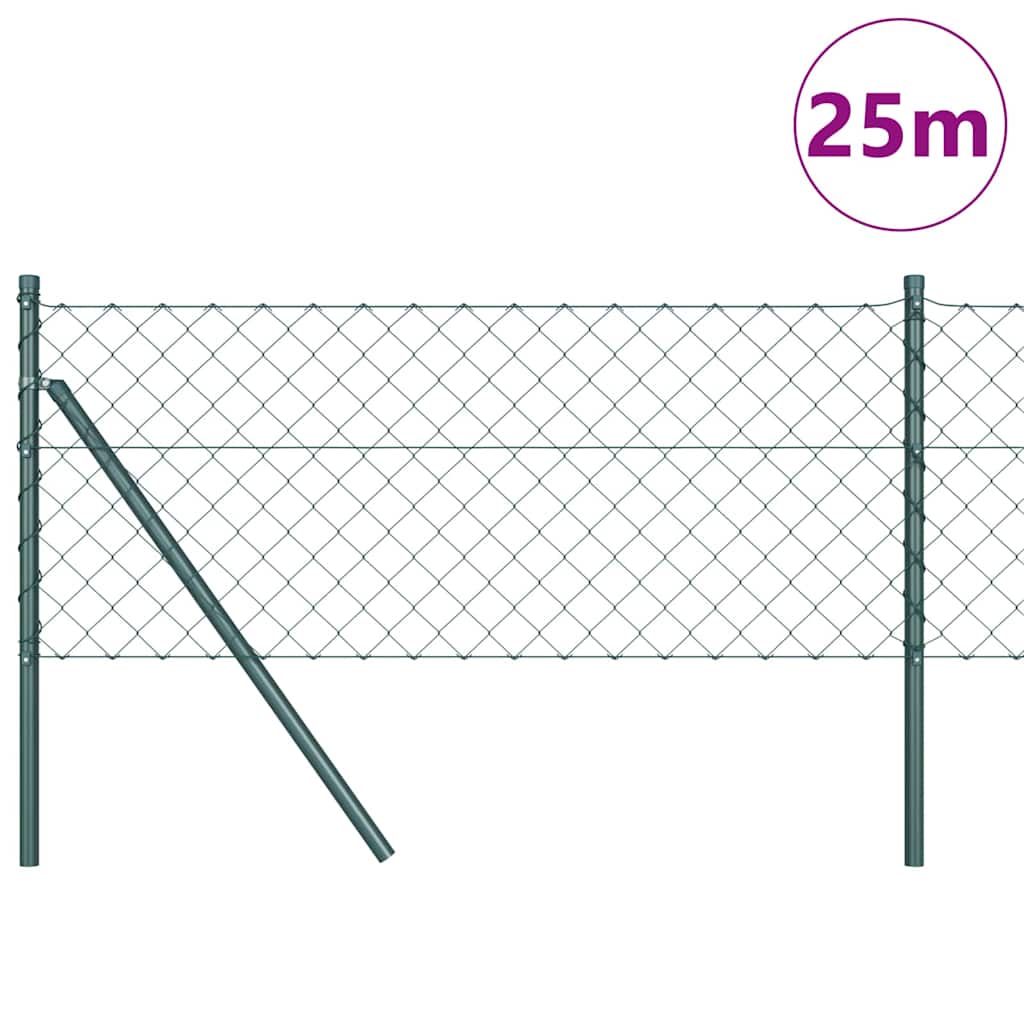 Lánckerítés oszlopokkal Zöld 0,6 x 25 m Acél