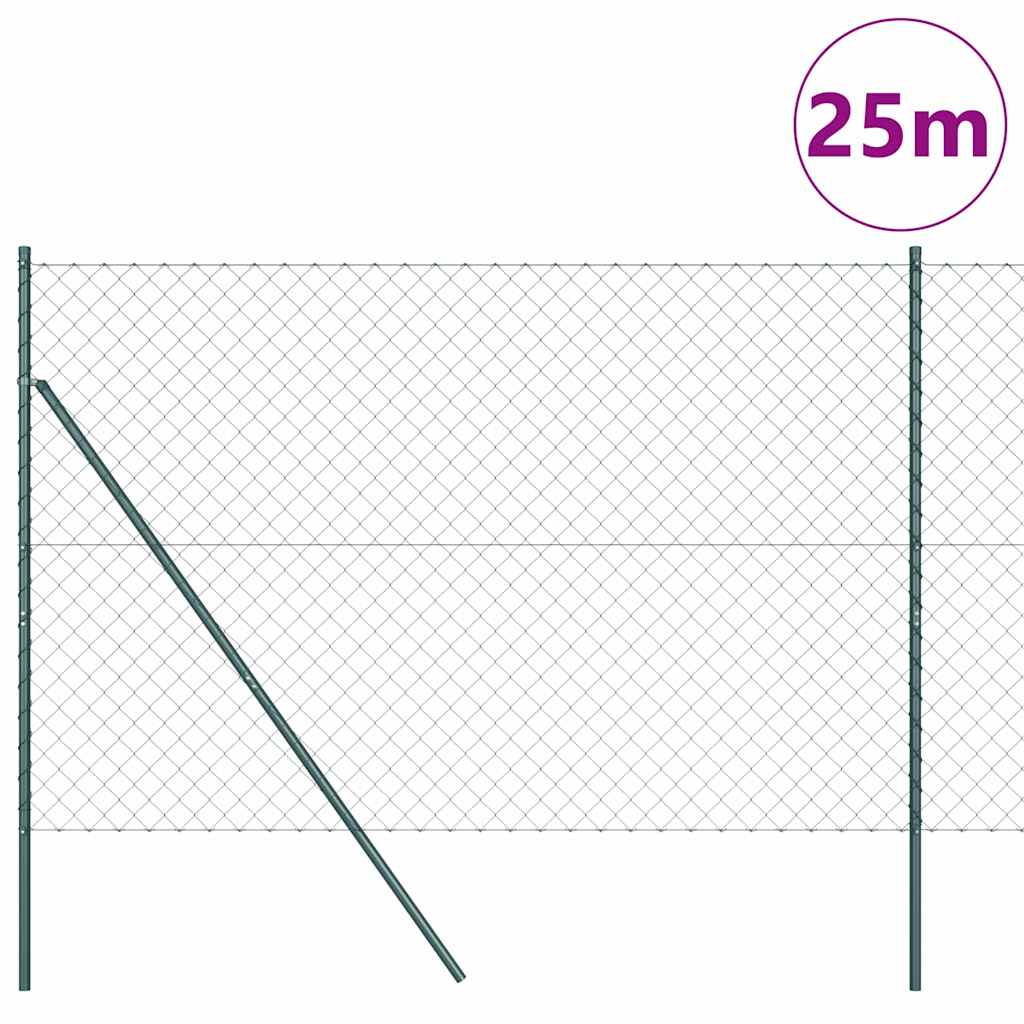 Lánckerítés oszlopokkal Zöld 1.6 x 25 m Acél
