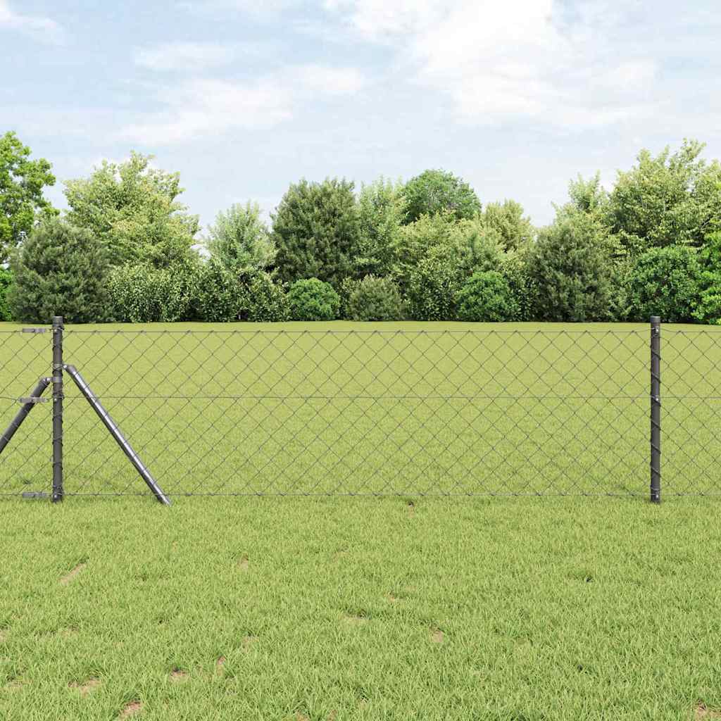Lánckerítés oszlopokkal Szürke 0,6 x 10 m Acél