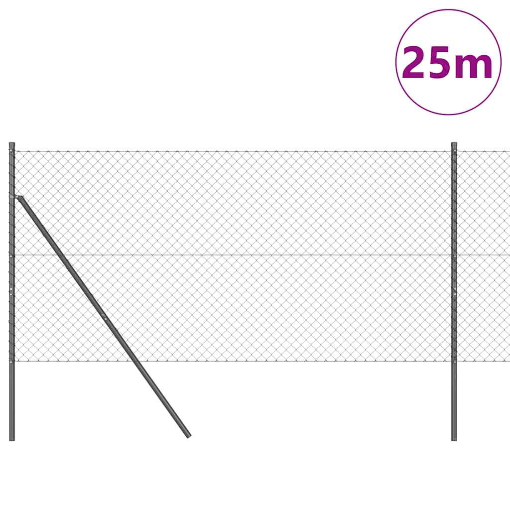 Lánckerítés oszlopokkal Szürke 1 x 25 m Acél