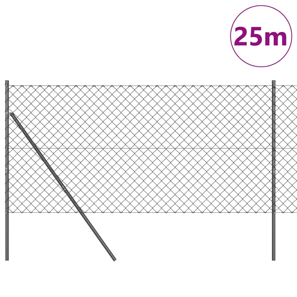 Lánckerítés oszlopokkal Szürke 1.2 x 25 m Acél