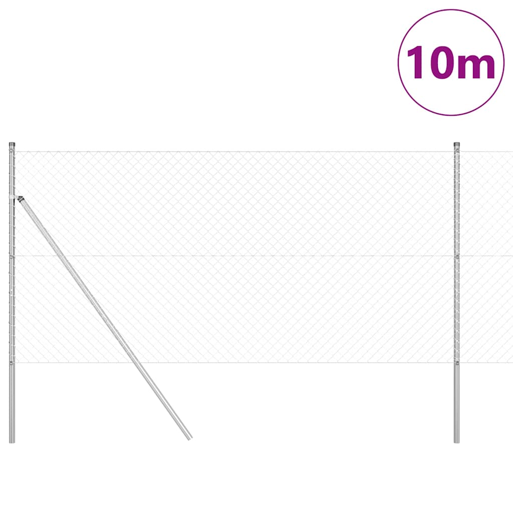 Lánckerítés oszlopokkal Ezüst 1 x 10 m Acél