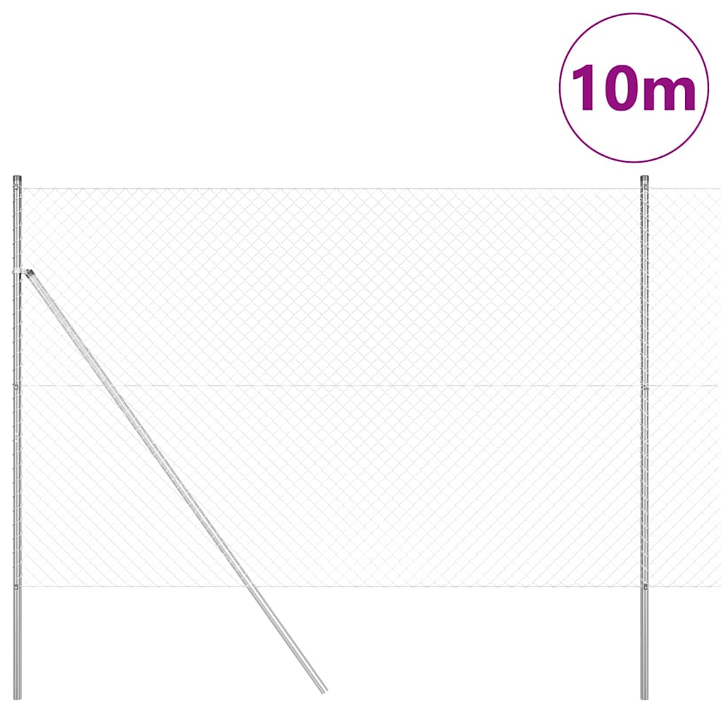 Lánckerítés oszlopokkal Ezüst 1.5 x 10 m Acél