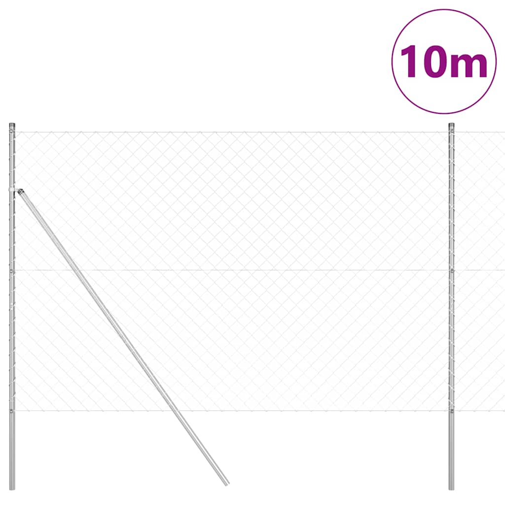 Lánckerítés oszlopokkal Ezüst 1.6 x 10 m Acél