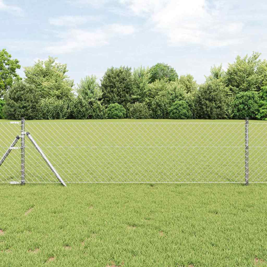 Lánckerítés oszlopokkal Ezüst 0.8 x 25 m Acél
