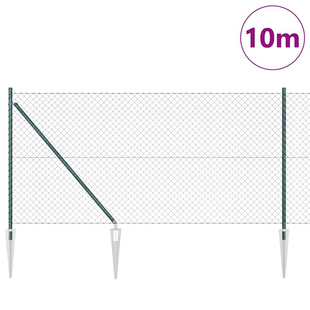 Lánckerítés oszlopokkal Zöld 1 x 10 m Acél