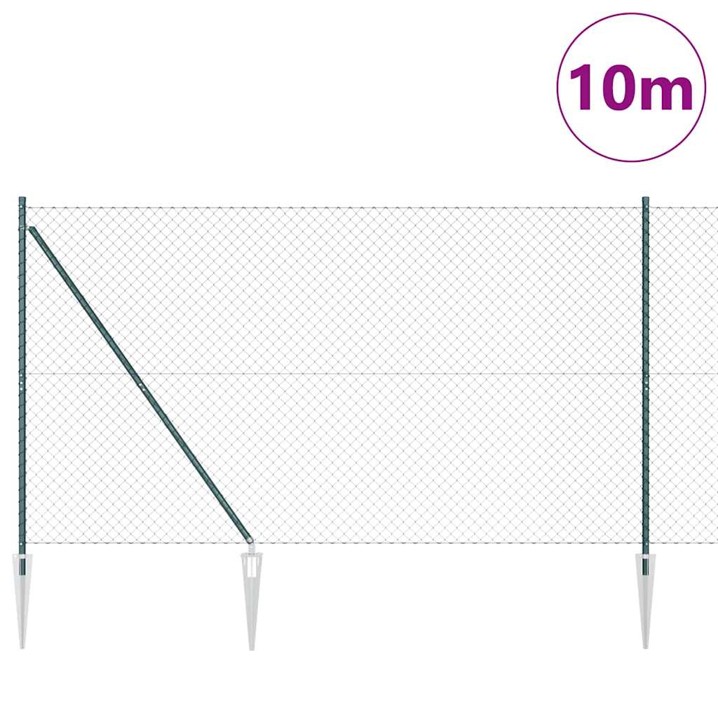 Lánckerítés oszlopokkal Zöld 1.5 x 10 m Acél
