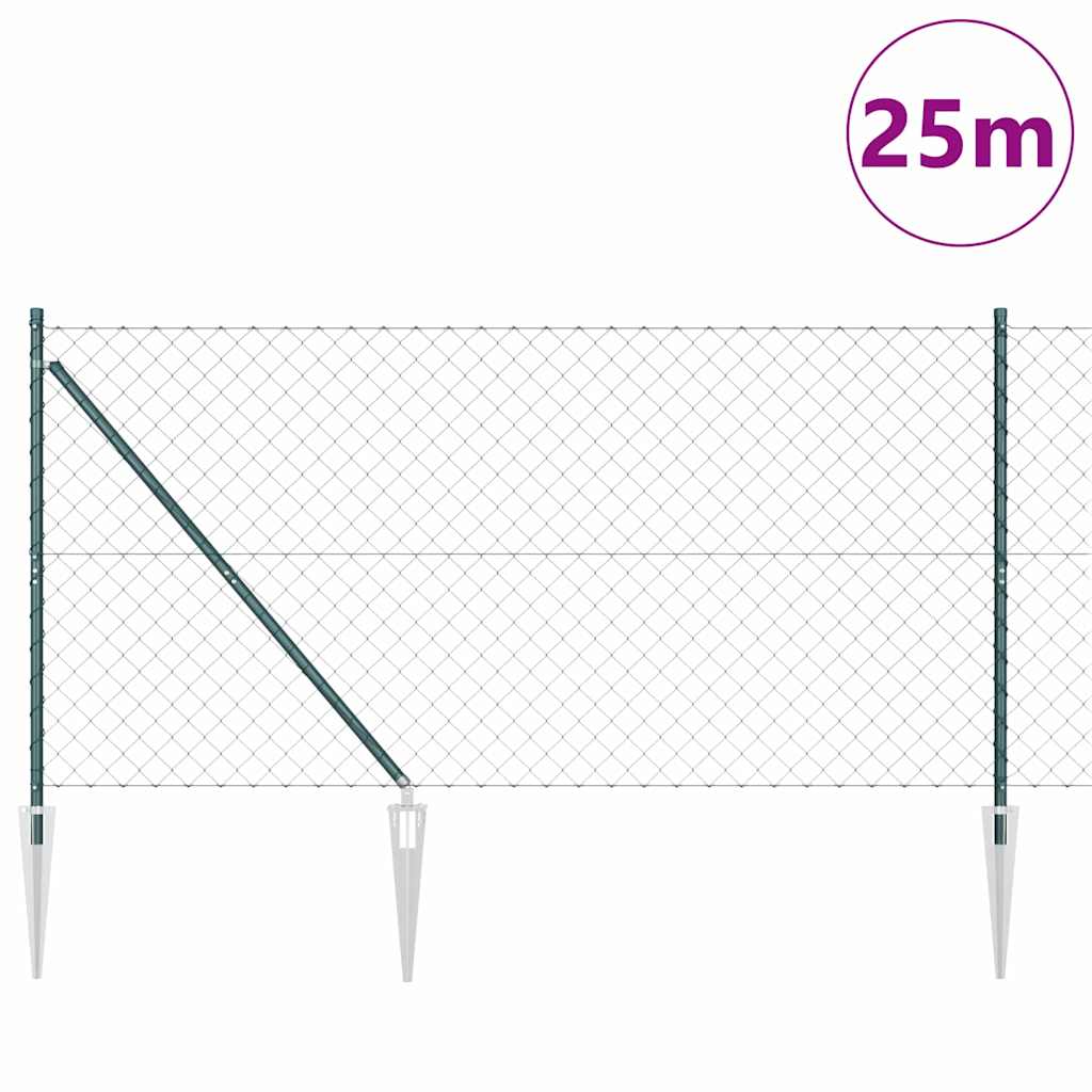 Lánckerítés oszlopokkal Zöld 1.2 x 25 m Acél