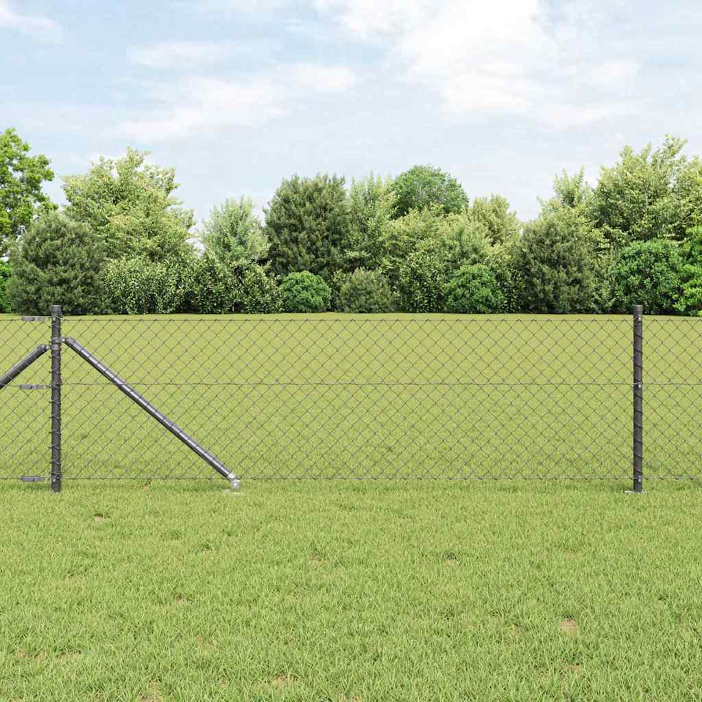 Lánckerítés oszlopokkal Szürke 0,6 x 10 m Acél