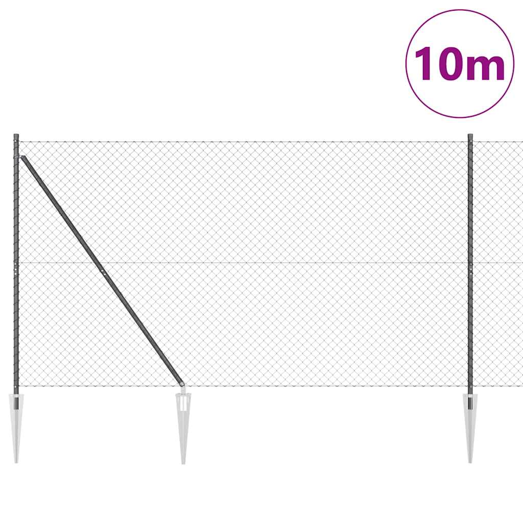 Lánckerítés oszlopokkal Szürke 1.5 x 10 m Acél