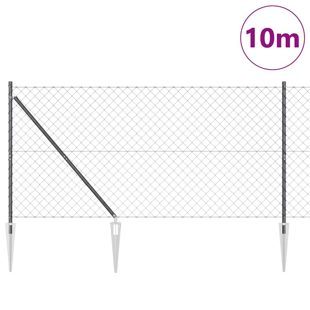 Lánckerítés oszlopokkal Szürke 1.4 x 10 m Acél