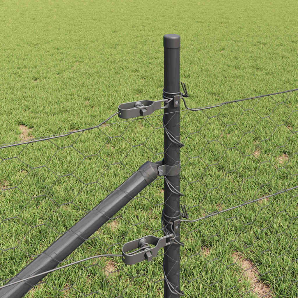 Lánckerítés oszlopokkal Szürke 1 x 25 m Acél