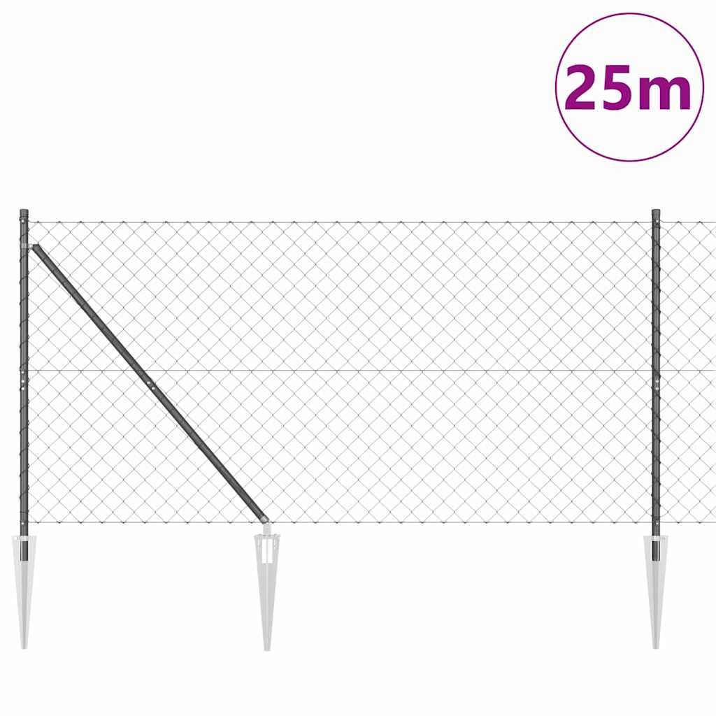 Lánckerítés oszlopokkal Szürke 1.2 x 25 m Acél