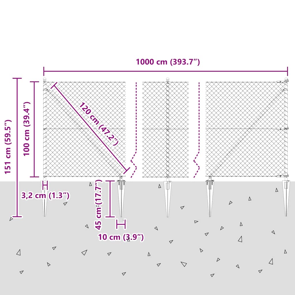 Lánckerítés oszlopokkal Ezüst 1 x 10 m Acél