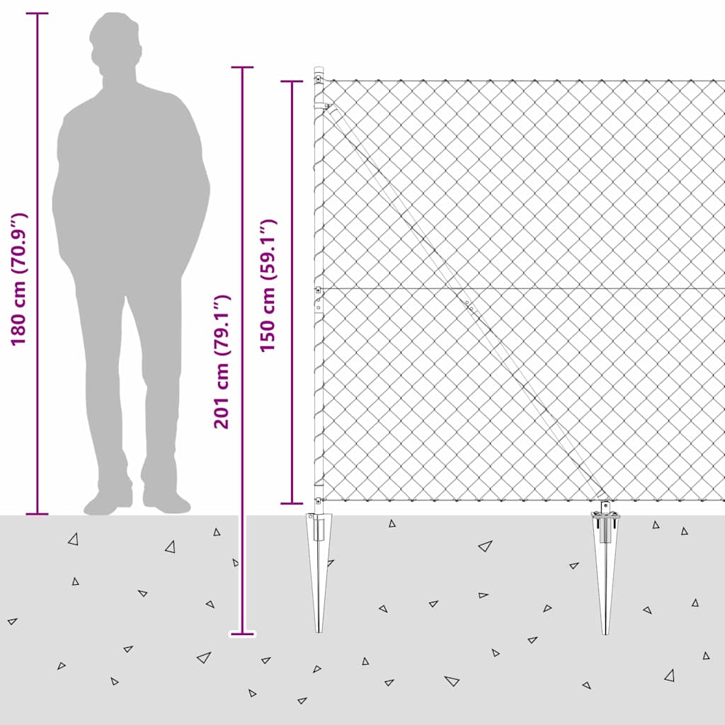 Lánckerítés oszlopokkal Ezüst 1.5 x 10 m Acél