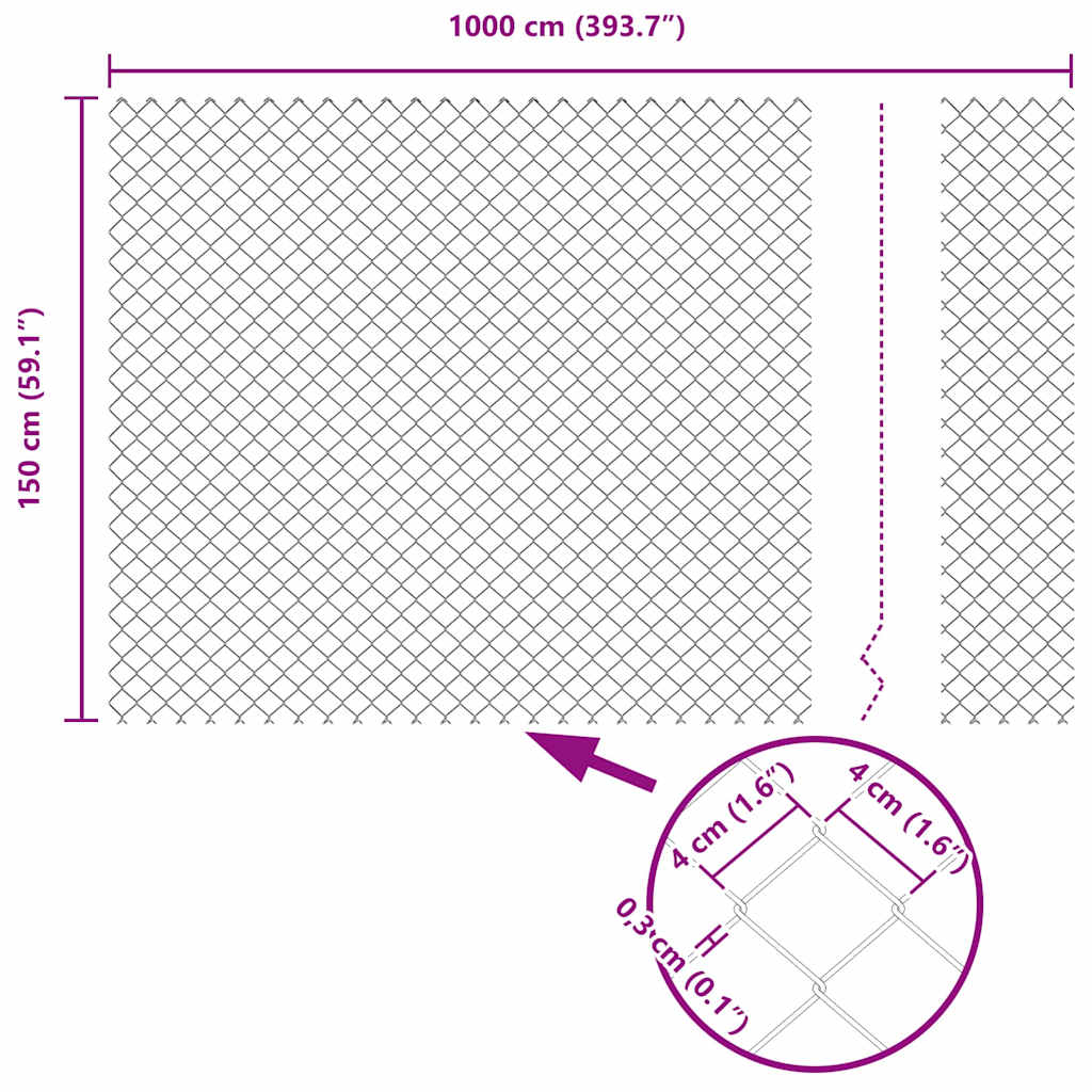 Lánckerítés oszlopokkal Ezüst 1.5 x 10 m Acél