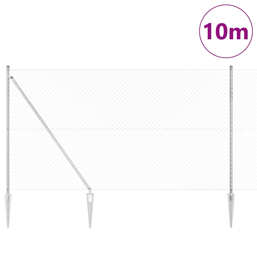 Lánckerítés oszlopokkal Ezüst 1.5 x 10 m Acél