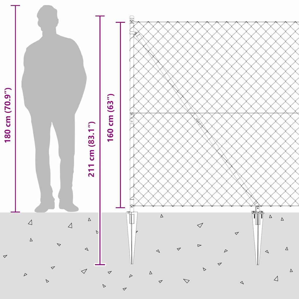 Lánckerítés oszlopokkal Ezüst 1.6 x 10 m Acél