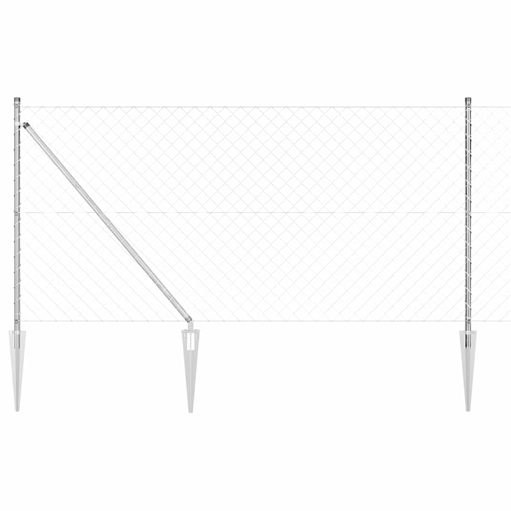 Lánckerítés oszlopokkal Ezüst 1 x 10 m Acél