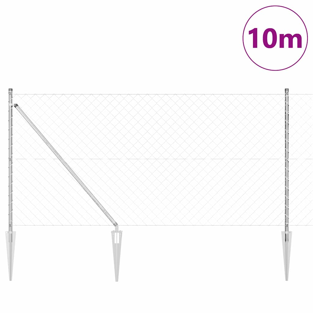 Lánckerítés oszlopokkal Ezüst 1 x 10 m Acél