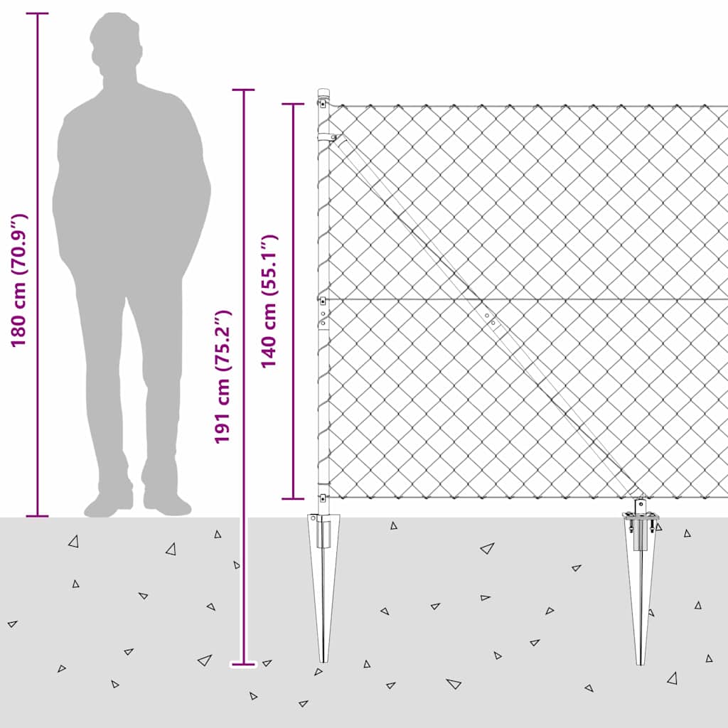 Lánckerítés oszlopokkal Ezüst 1.4 x 10 m Acél
