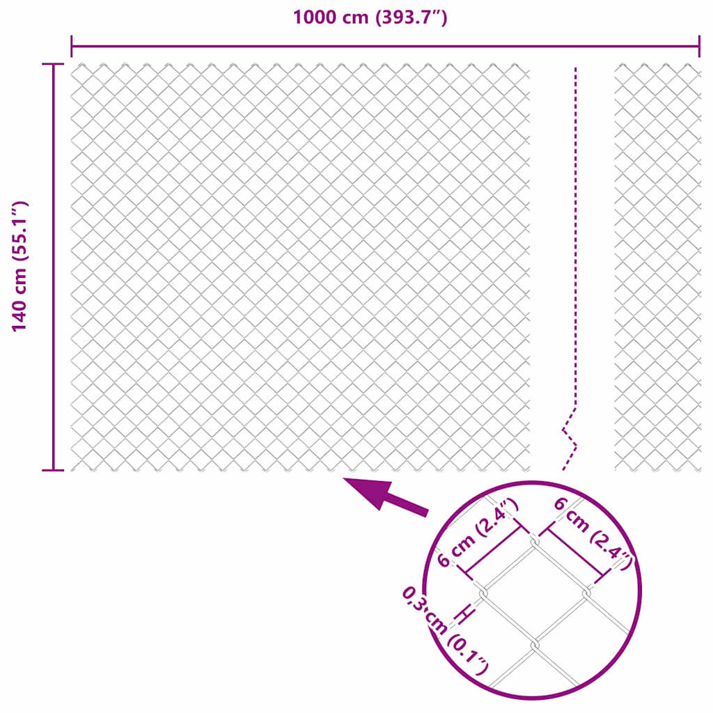 Lánckerítés oszlopokkal Ezüst 1.4 x 10 m Acél