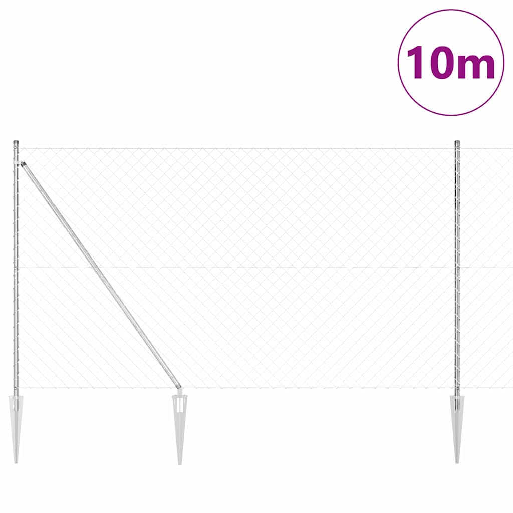Lánckerítés oszlopokkal Ezüst 1.6 x 10 m Acél