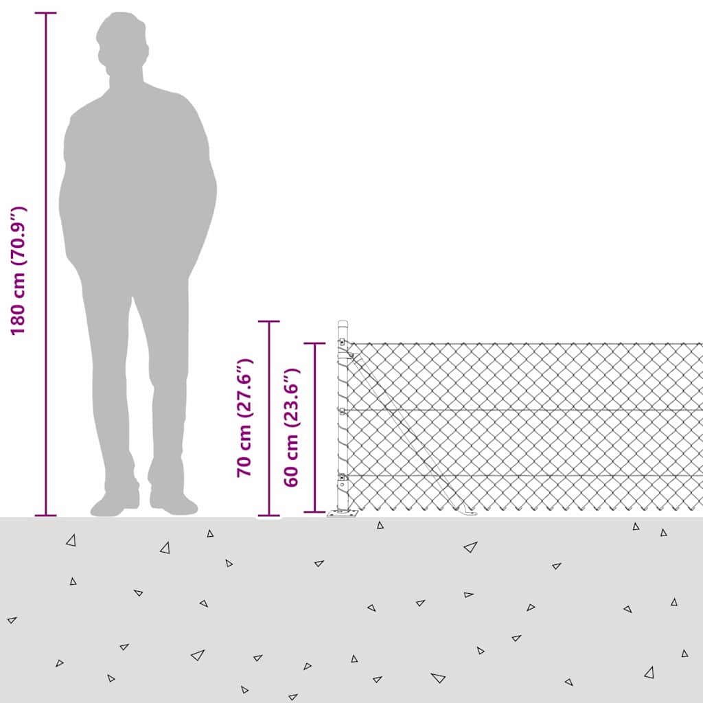 Lánckerítés oszlopokkal Zöld 0,6 x 10 m Acél
