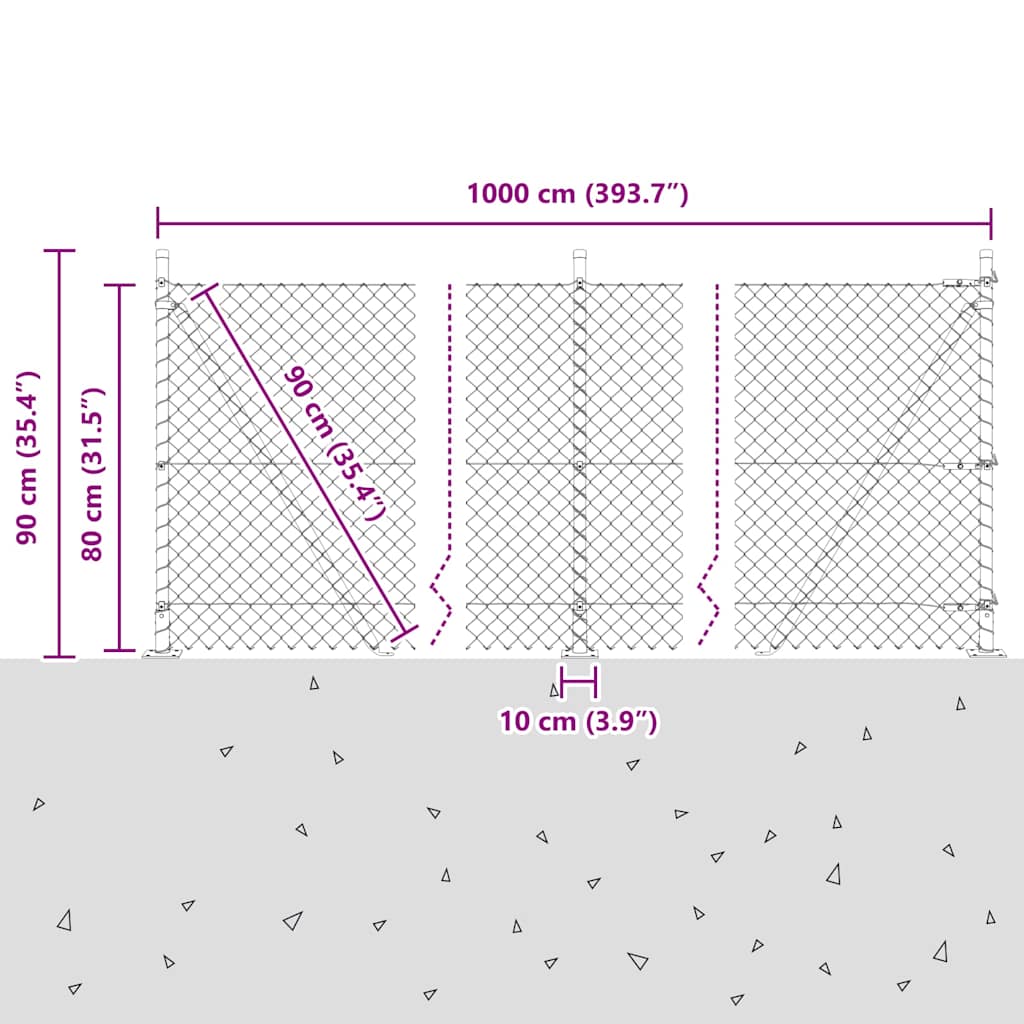 Lánckerítés oszlopokkal Zöld 0.8 x 10 m Acél