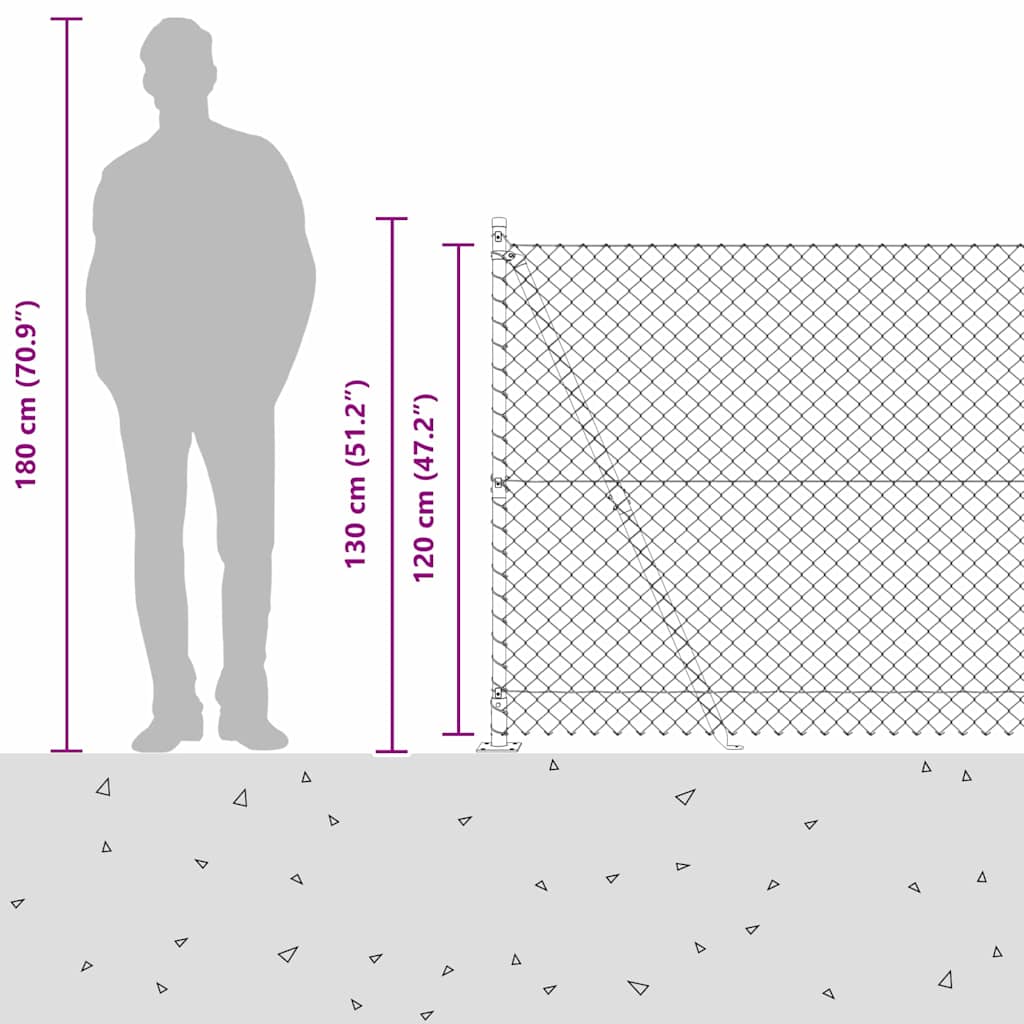 Lánckerítés oszlopokkal Zöld 1.2 x 10 m Acél