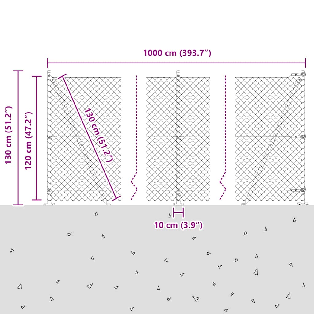 Lánckerítés oszlopokkal Zöld 1.2 x 10 m Acél