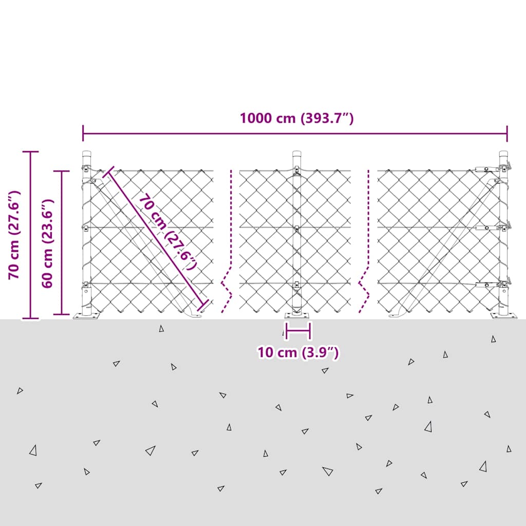 Lánckerítés oszlopokkal Zöld 0,6 x 10 m Acél