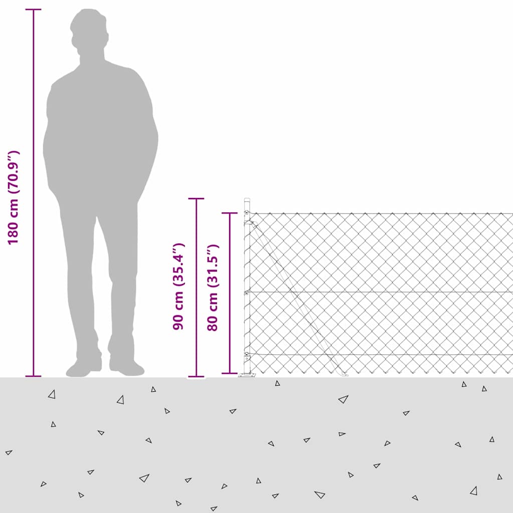 Lánckerítés oszlopokkal Zöld 0.8 x 10 m Acél