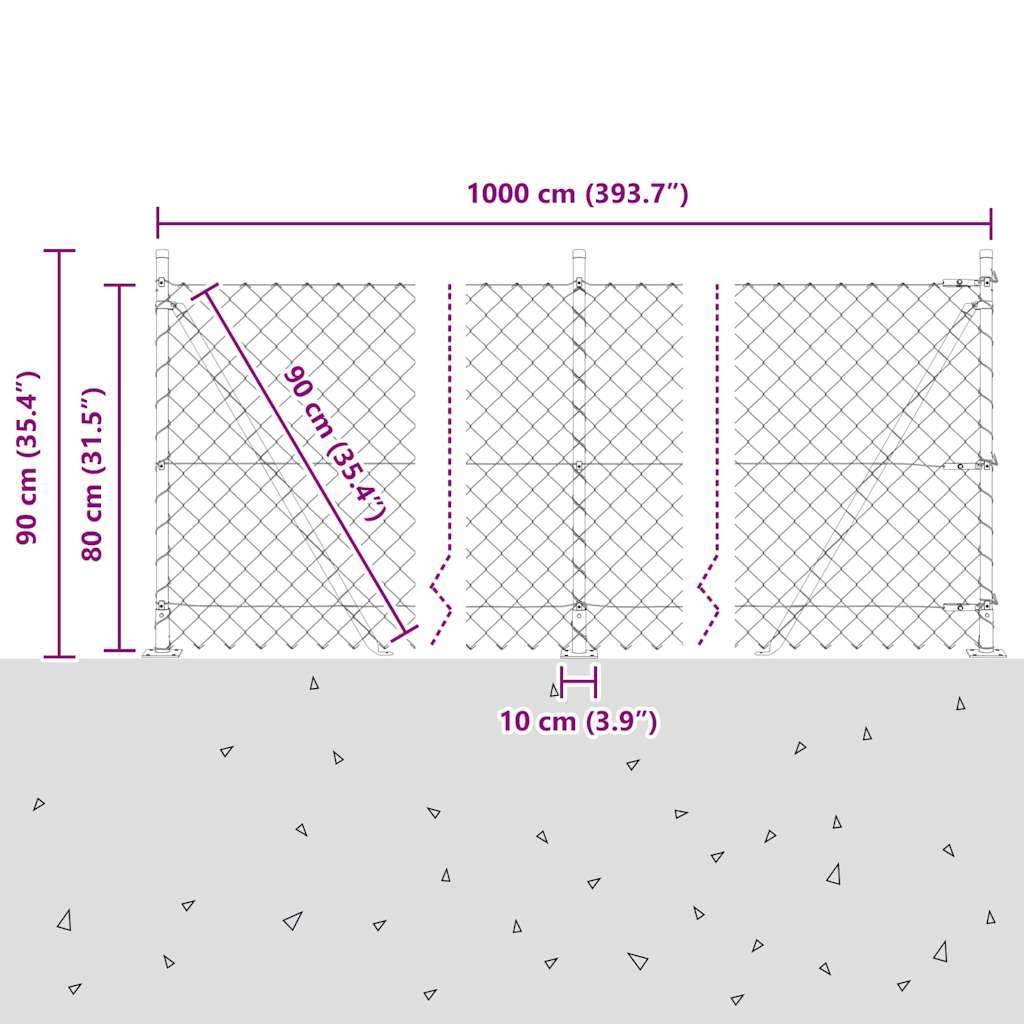 Lánckerítés oszlopokkal Zöld 0.8 x 10 m Acél