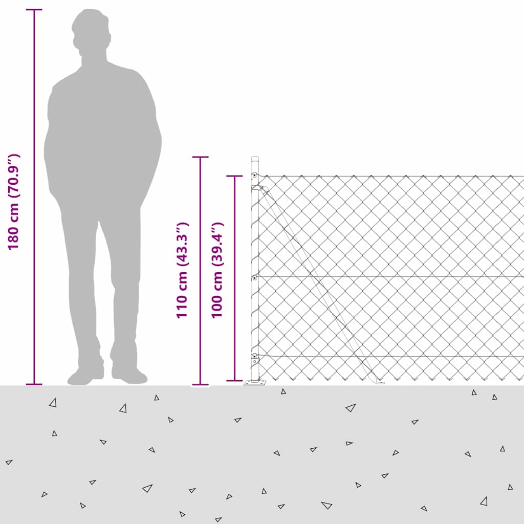 Lánckerítés oszlopokkal Zöld 1 x 10 m Acél