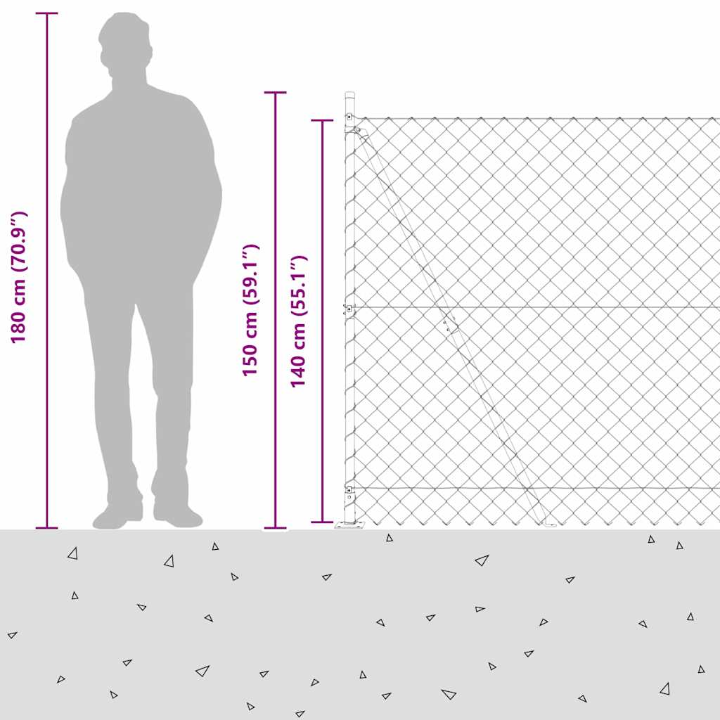 Lánckerítés oszlopokkal Zöld 1.4 x 10 m Acél