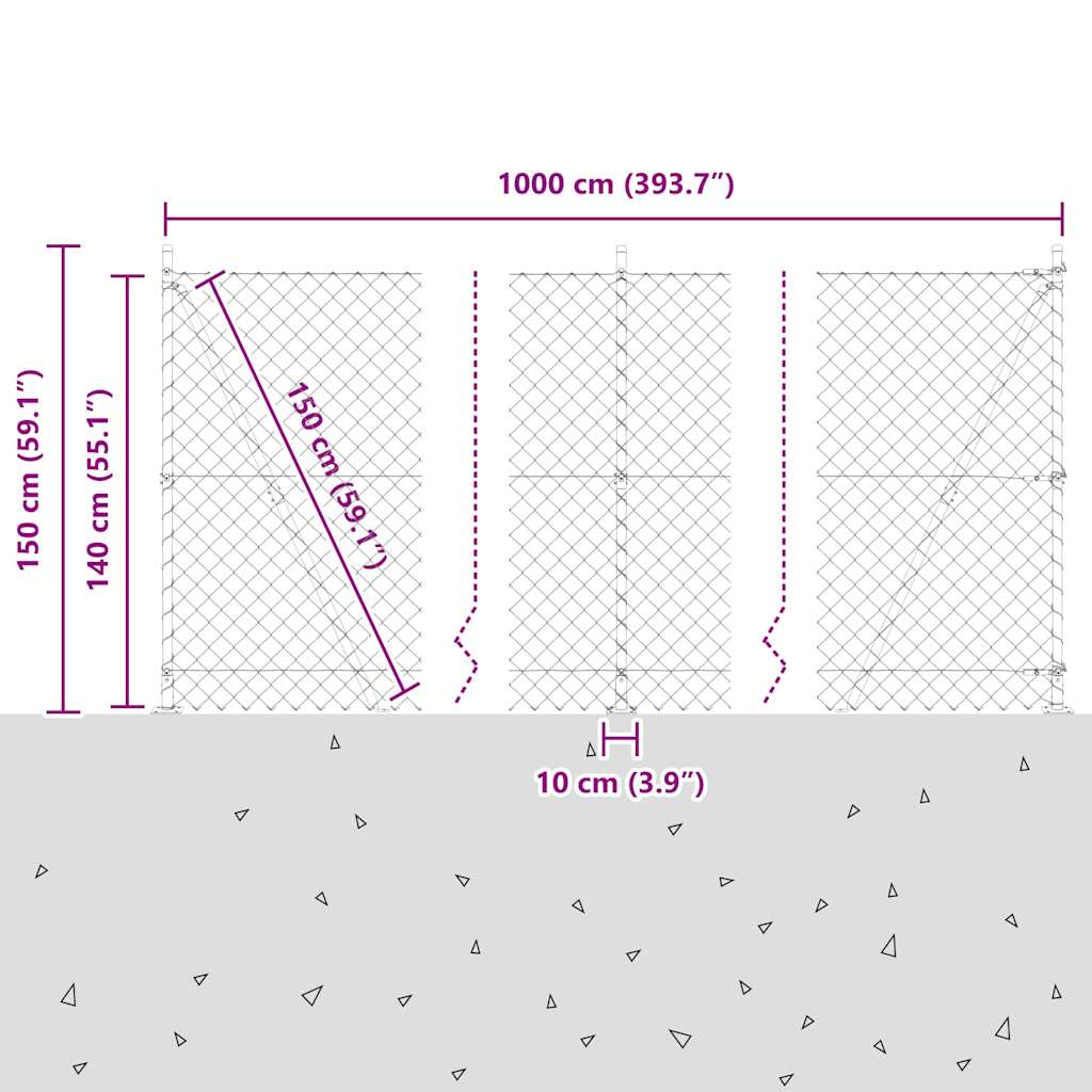 Lánckerítés oszlopokkal Zöld 1.4 x 10 m Acél