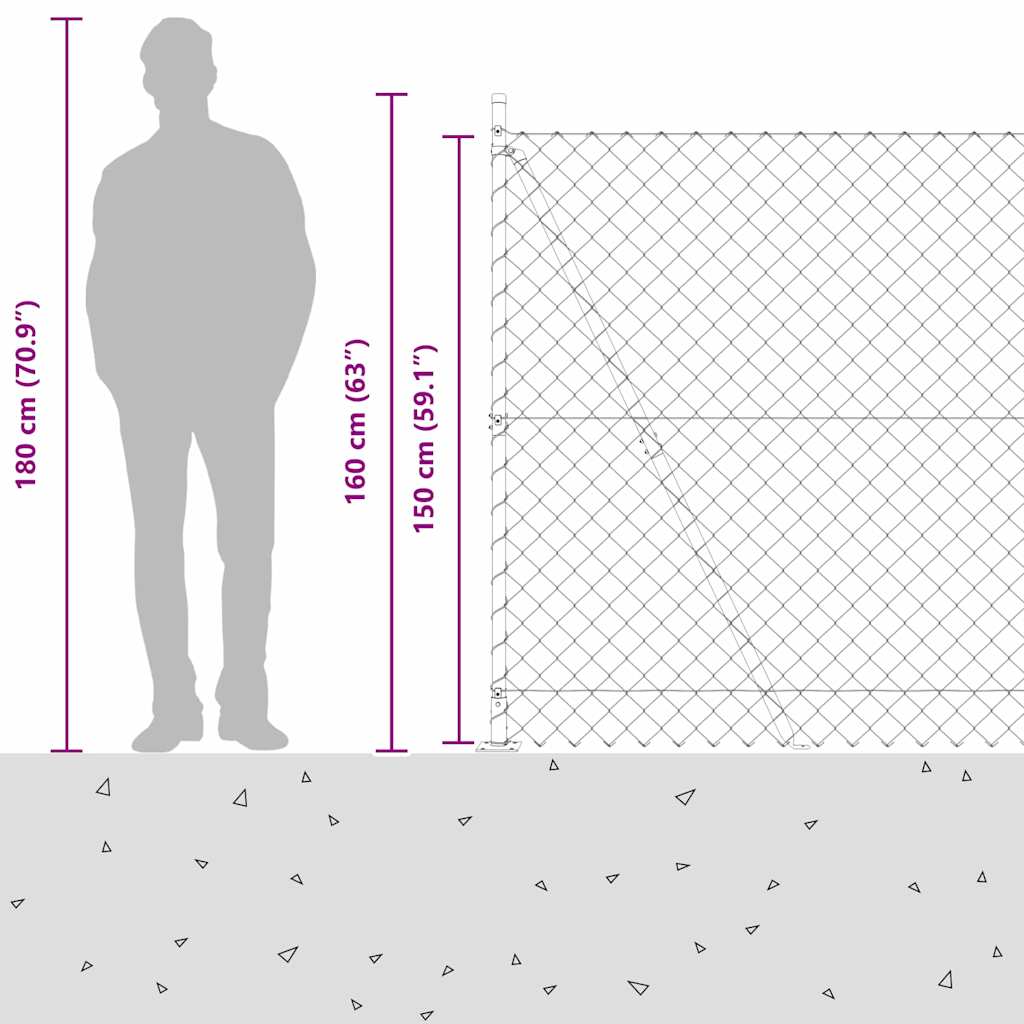 Lánckerítés oszlopokkal Zöld 1.5 x 10 m Acél