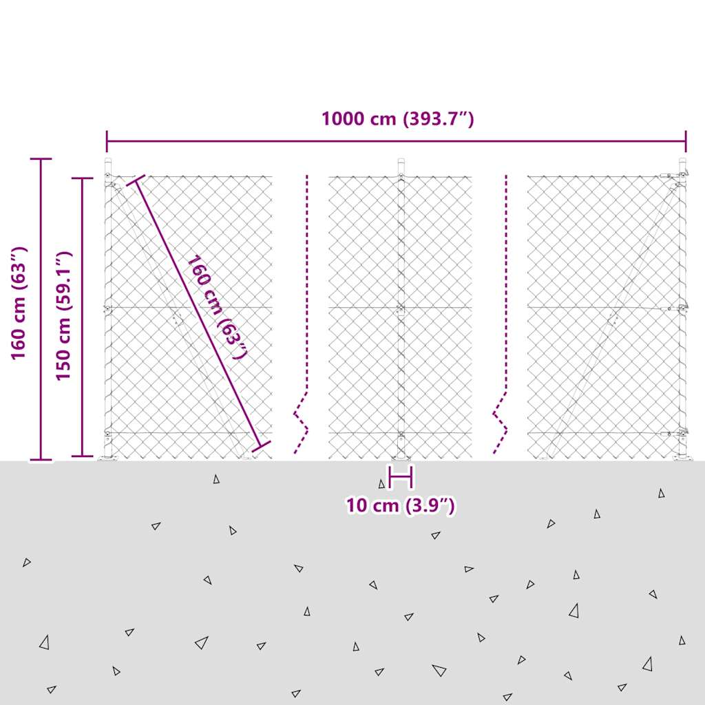 Lánckerítés oszlopokkal Zöld 1.5 x 10 m Acél